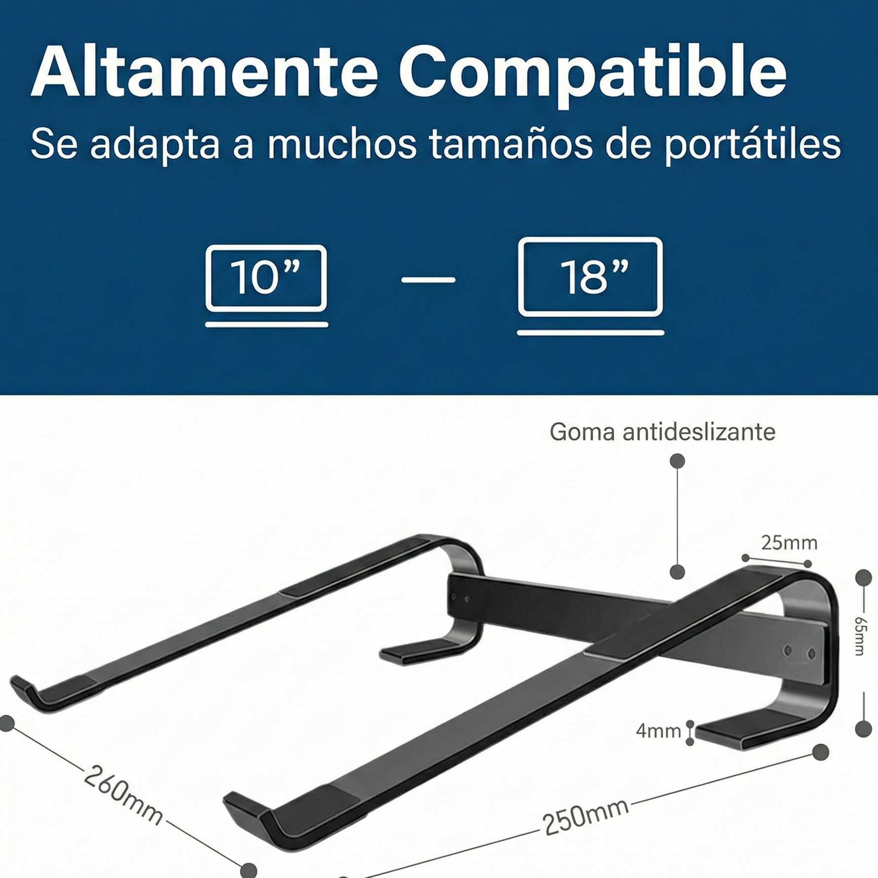 Soporte ergonómico de aluminio para portátil – Compatible con MacBook, Lenovo, HP, Dell y más (10-18”)