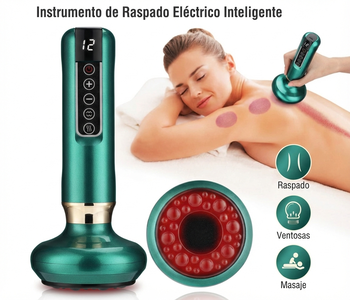 Dispositivo eléctrico de ventosaterapia – Masajeador de succión con calor infrarrojo y 6/12 niveles de intensidad