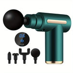 Mini pistola de masaje portátil – Masajeador de percusión con pantalla LED y 4 cabezales intercambiables